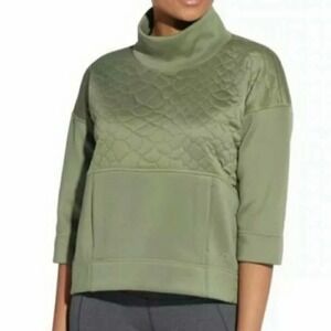 CALIA Carrie Underwood Green Quilted Cropped Pullover Funnel Neck Sweatshirt XS